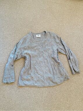 FLAX Jeanne Engelhart Lagenlook Women's Small Shirt 100% Linen Roll Up Sleeve